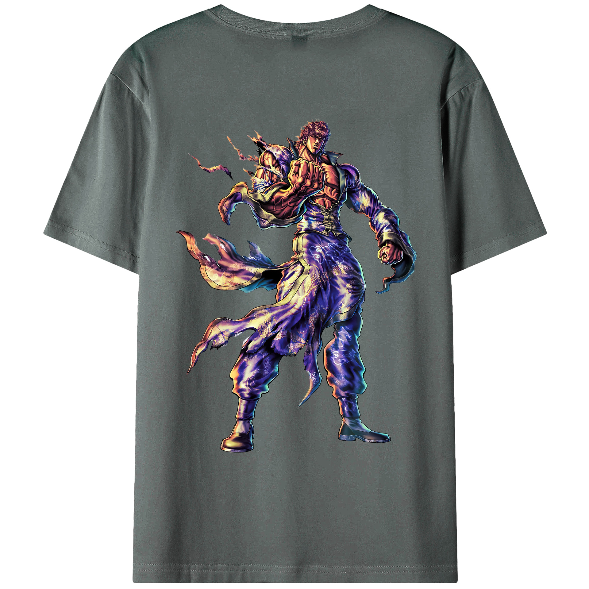 （画像用） 北斗の拳 Fist of the North Star 綿100％ メンズ半袖Tシャツ（バックプリント） 通気性